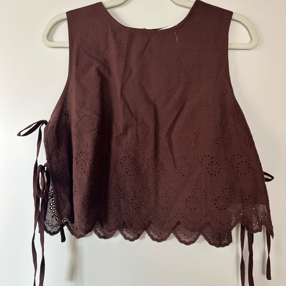 Altar'd State Chocolate Eyelet Sleeveless Blouse
